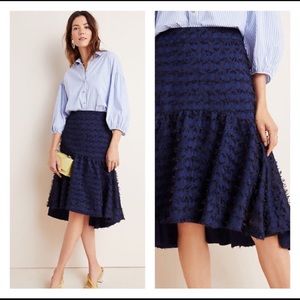 Anthropologie Navy Blue Textured Midi Skirt with Pockets
